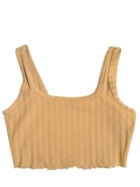 aerie Medium Ribbed Square-Neck Crop Tank - Beige